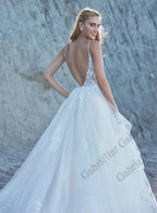 Delicate Ruffled Spaghetti Straps Wedding Dresses V-neck Appliques A-line Wedding Gowns Abito Da Sposa Customer Made by payinti
