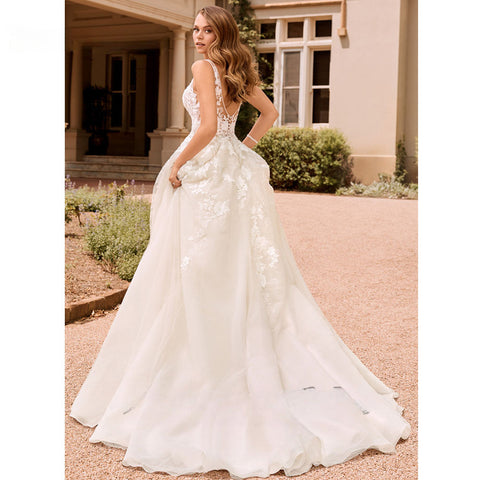 RODDRSYA Boho Elegante Brautkleider Für Frauen 2023 V-ausschnitt Spitze Appliques Brautkleider Backless Mit Knopf Vestidos De Novia 