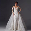 Loverxu Mermaid Vintage Wedding Dresses 2023 Sweetheart Long Sleeve Vestido De Novia Appliques Detachable Train Robe De Mariee by payinti