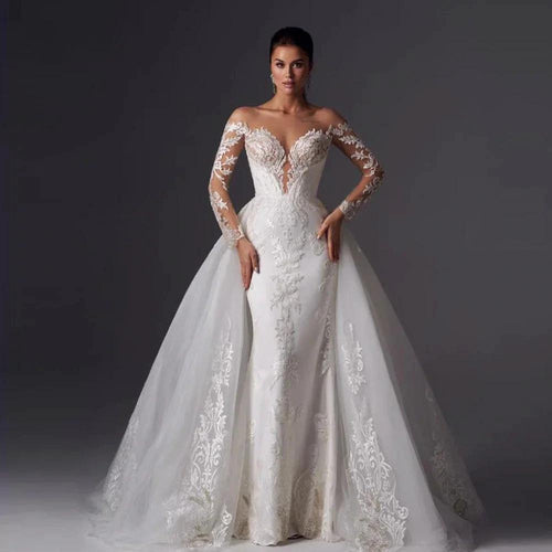 Loverxu Mermaid Vintage Wedding Dresses 2023 Sweetheart Long Sleeve Vestido De Novia Appliques Detachable Train Robe De Mariee by payinti