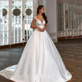 Boho Satin Wedding Dresses A line Lace Appliques Bridal Gowns Elegant V Neck Princess Wedding Party Gowns by payinti