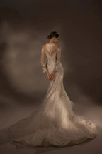 Exquisite Mermaid Halter Neck Illusion Lace Wedding Dress with Beaded Embroidery & Keyhole Back H0010 by ZAPDRESS