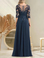A-line V-Neck Floor-Length Lace Chiffon Mother of the Bride Dress With Sequins by Dreamylily