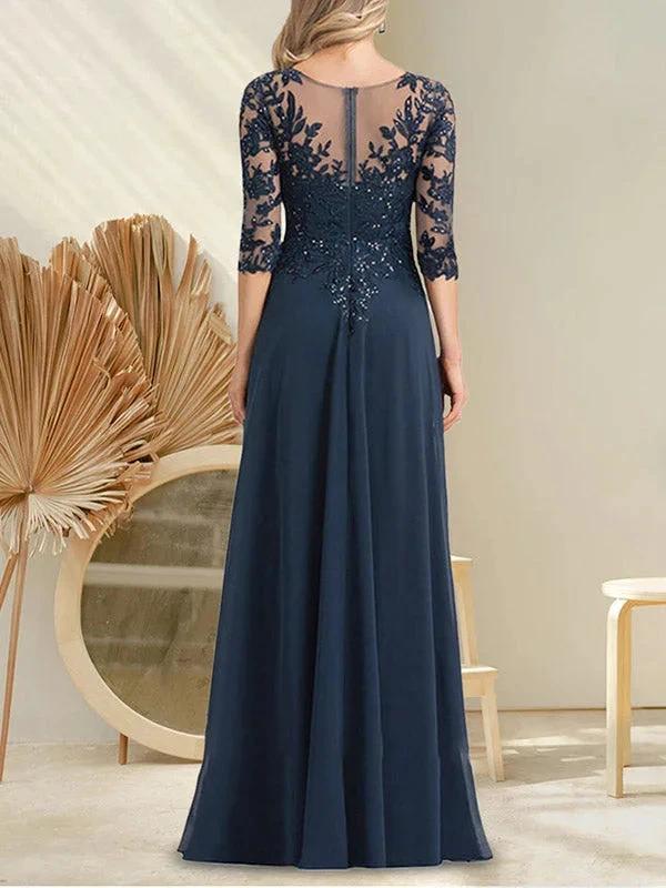 A-line V-Neck Floor-Length Lace Chiffon Mother of the Bride Dress With Sequins by Dreamylily