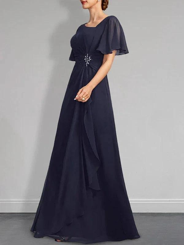 A-line Asymmetrical Floor-Length Chiffon Mother of the Bride Dress With Pleated Beading Sequins by Dreamylily