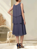 A-line Scoop Knee-Length Chiffon Mother of the Bride Dress With Beading by Dreamylily