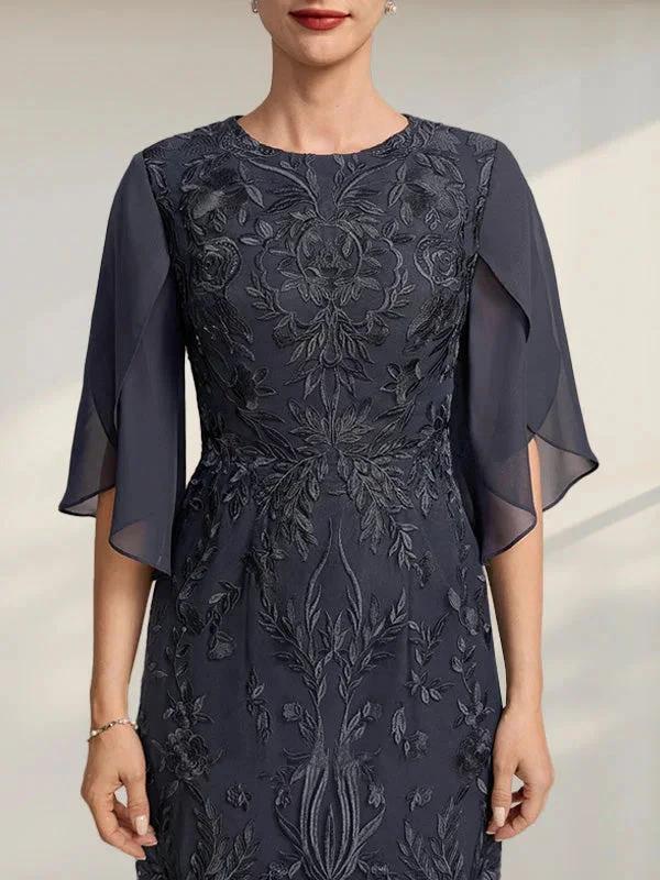 Sheath/Column Scoop Tea-Length Lace Chiffon Mother of the Bride Dress by Dreamylily