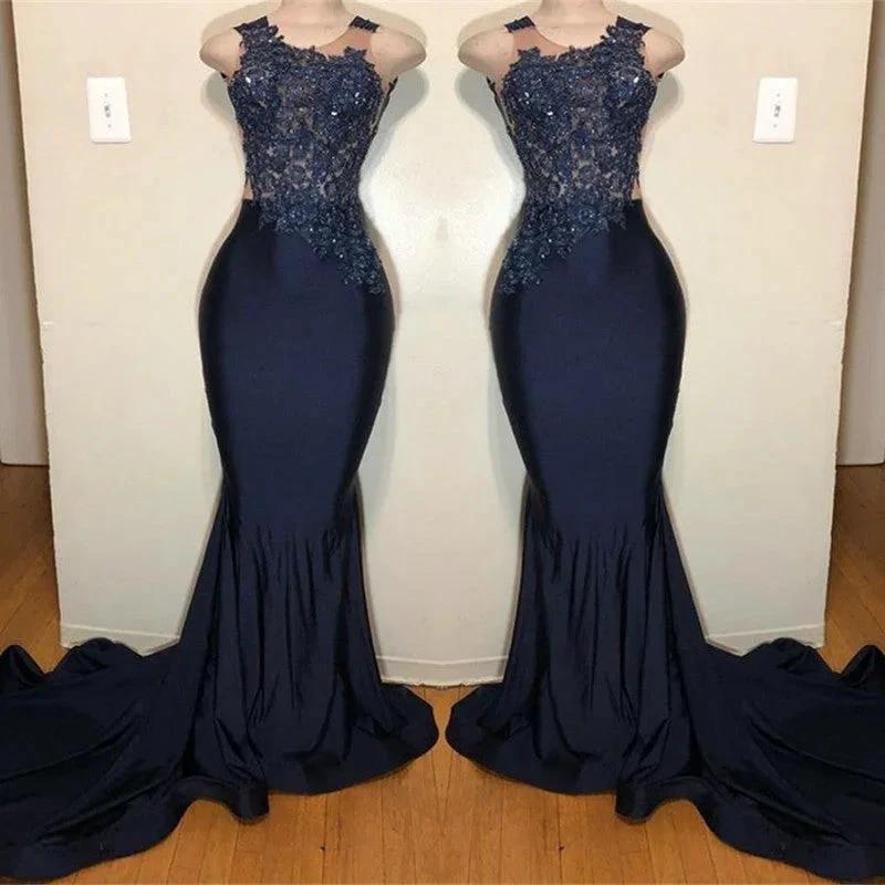 Off The Shoulder Sleeveless Mermaid Prom Dress with Intricate Appliques by BIZTUNNEL