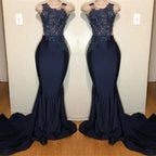 Off The Shoulder Sleeveless Mermaid Prom Dress with Intricate Appliques by BIZTUNNEL