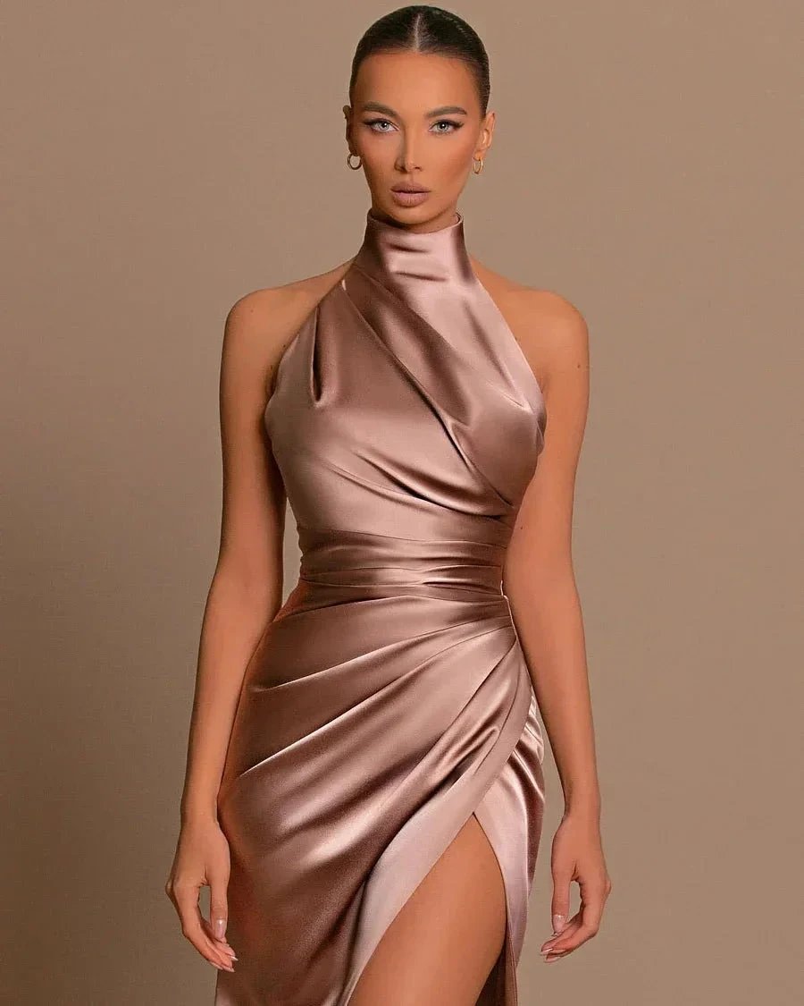 High Slit Halter Sleeveless Mermaid Prom Dress by BIZTUNNEL