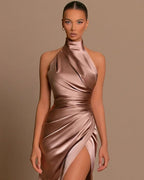 High Slit Halter Sleeveless Mermaid Prom Dress by BIZTUNNEL