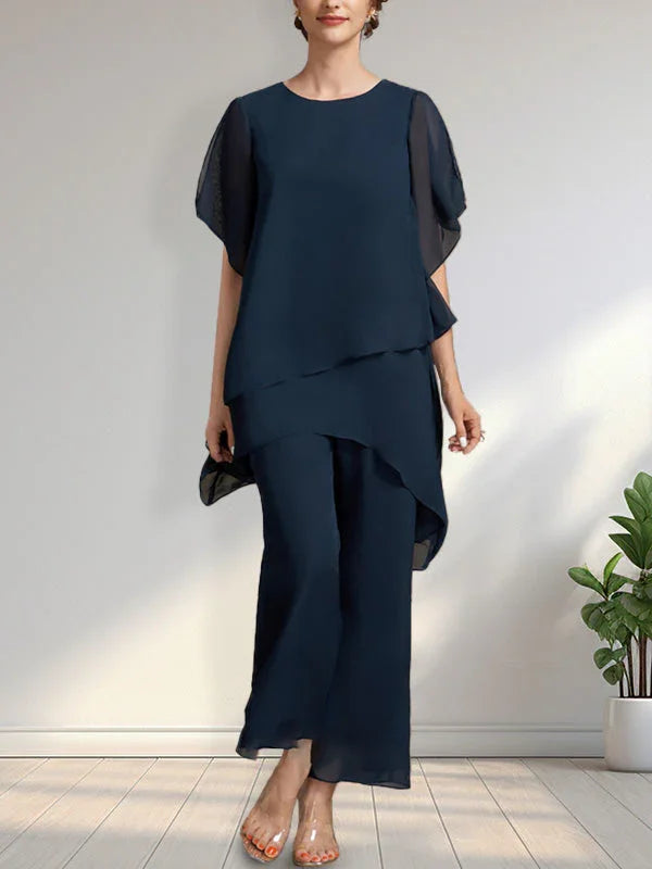 Separates Jumpsuit/Pantsuit Scoop Ankle-Length Chiffon Mother of the Bride Dress by Dreamylily