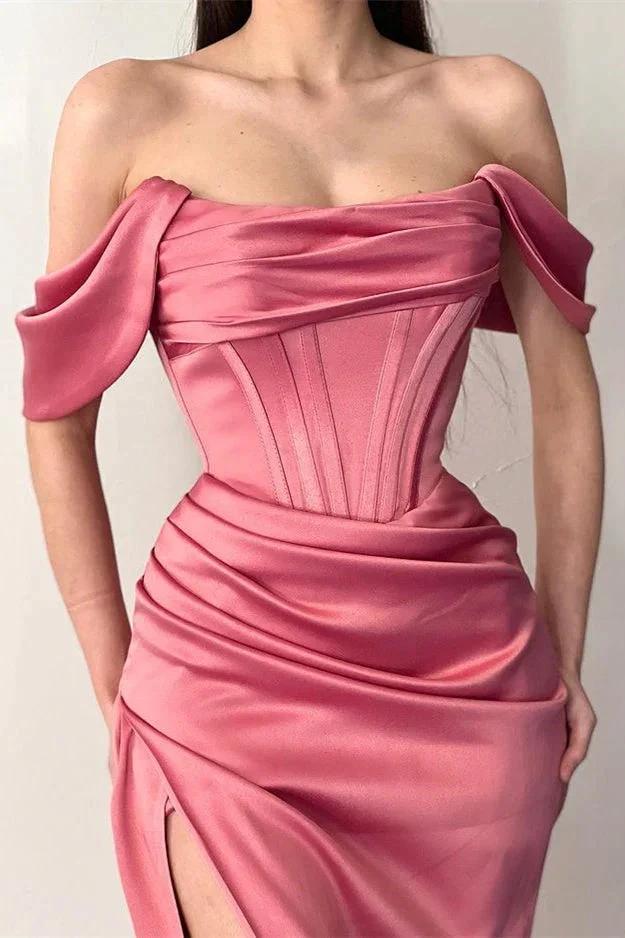 Off The Shoulder Mermaid Prom Dress with Elegant Pleats and Daring Split by BIZTUNNEL