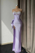 High Split Strapless Light Purple Mermaid Prom Dress With Rhinestone by BIZTUNNEL