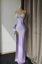 High Split Strapless Light Purple Mermaid Prom Dress With Rhinestone by BIZTUNNEL