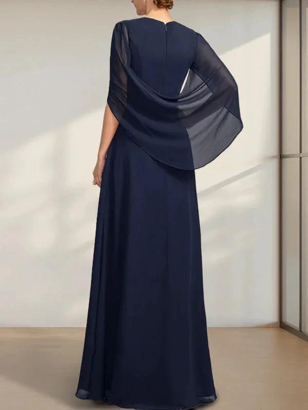 A-line V-Neck Floor-Length Chiffon Mother of the Bride Dress With Pleated by Dreamylily
