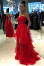 Sweetheart Backless Red Evening Dresses Tulle Ruffled Y1237 by simplepromdress