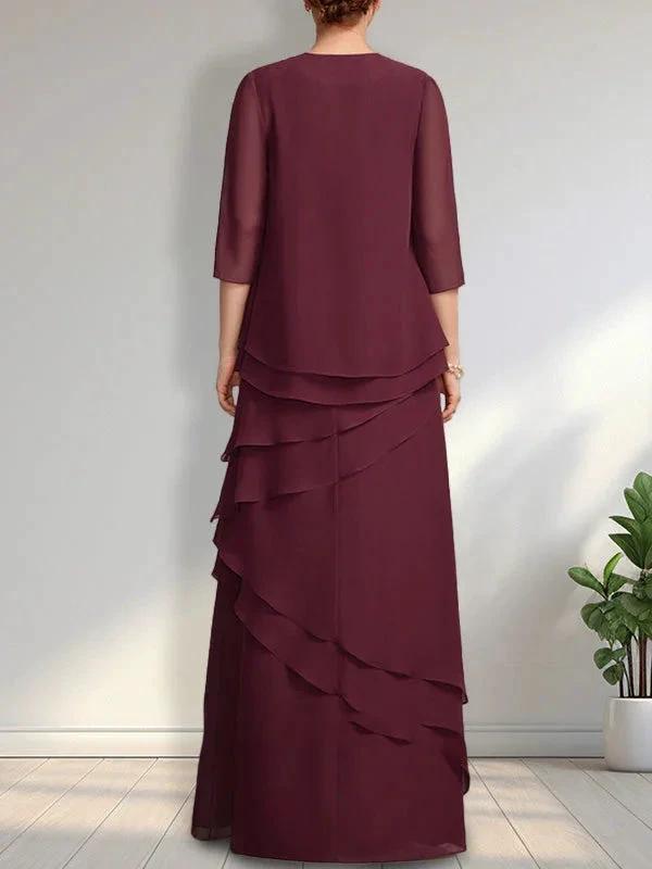 Sheath Scoop Floor-Length Chiffon Mother of the Bride Dress by Dreamylily