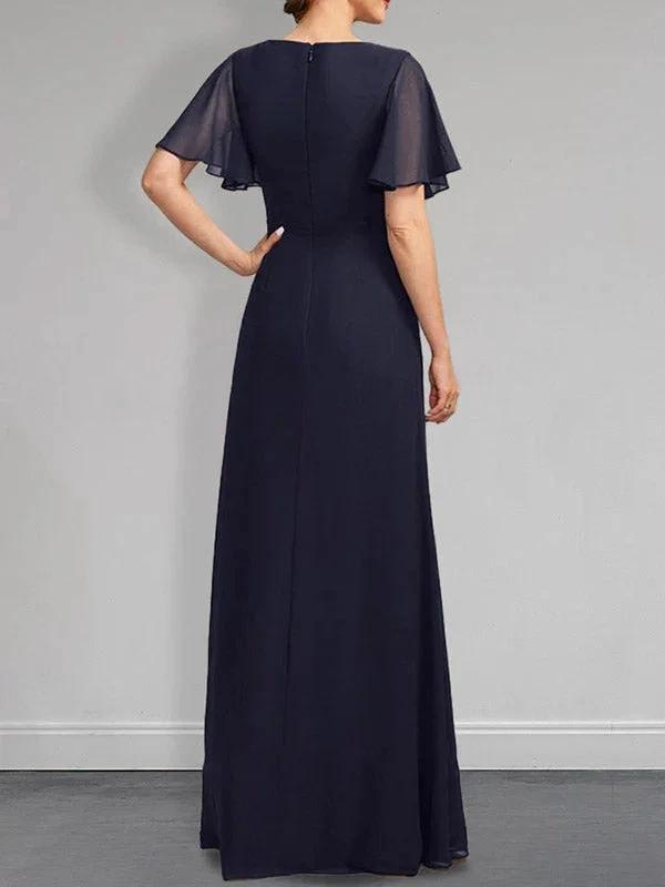 A-line Asymmetrical Floor-Length Chiffon Mother of the Bride Dress With Pleated Beading Sequins by Dreamylily