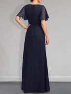 A-line Asymmetrical Floor-Length Chiffon Mother of the Bride Dress With Pleated Beading Sequins by Dreamylily