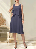 A-line Scoop Knee-Length Chiffon Mother of the Bride Dress With Beading by Dreamylily