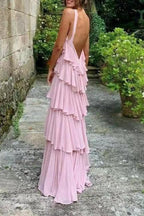 Elegant Halter Chiffon Prom Dress With Layered, Backless Evening Gown Y1232 by simplepromdress