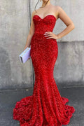 Elegant Sequined Sweetheart Mermaid Long Prom Dress with Ruffle by BIZTUNNEL