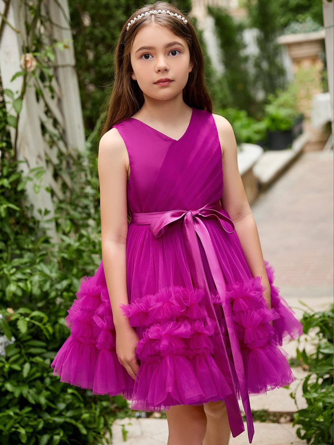 Fuchsia Princess Sleeveless Tulle Flower Girl Dress with Ruffles  (010225236) - photo 3