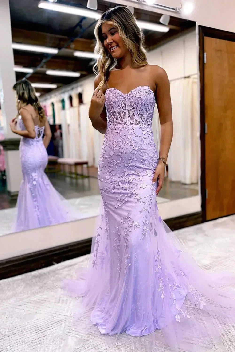 Evie |Mermaid Sweetheart Neck Lace Long Prom Dress With Appliques by KissProm