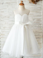 Lace Tulle Knee-length First Communion Flower Girl Dress - photo 6