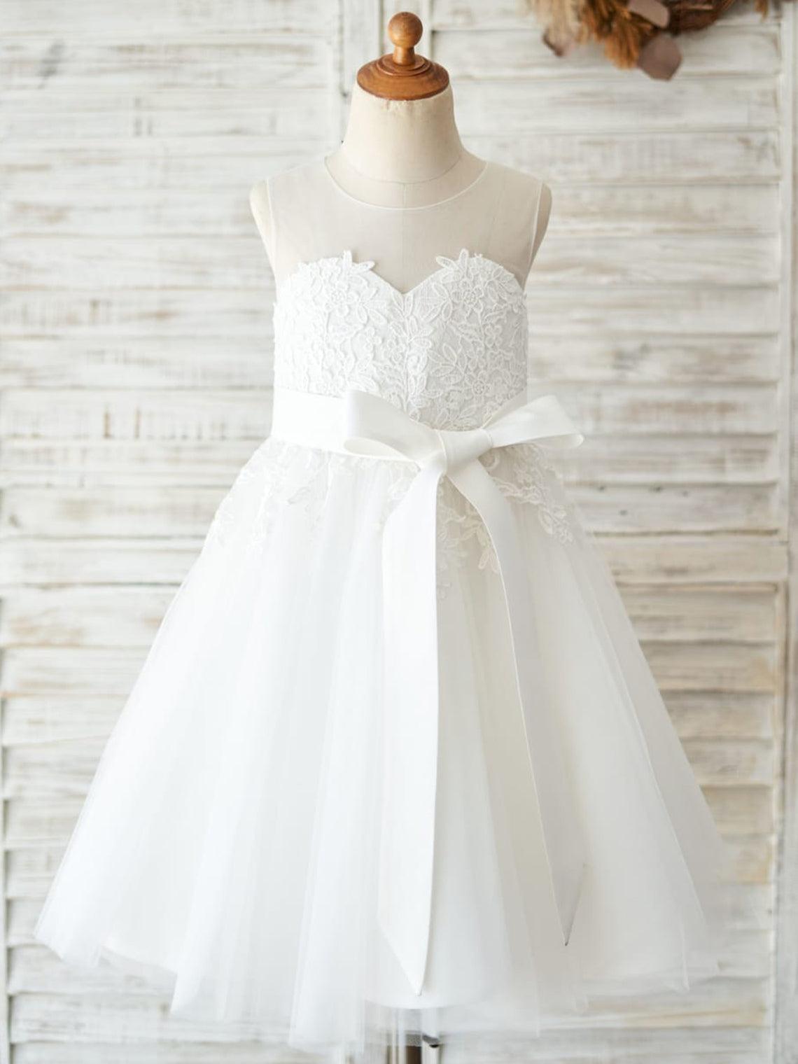 Lace Tulle Knee-length First Communion Flower Girl Dress - photo 6