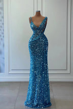 Off The Shoulder Sleeveless Mermaid Long Prom Gown with Sequins by BIZTUNNEL