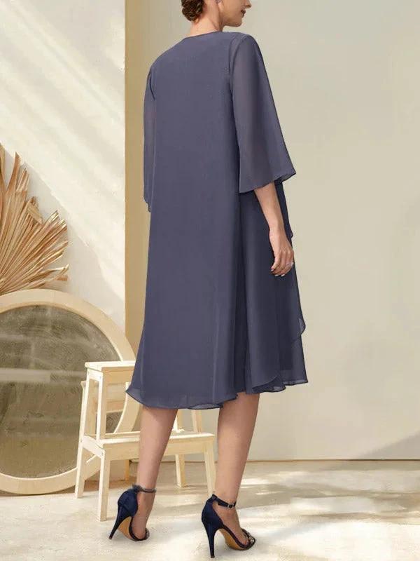 A-line Scoop Knee-Length Chiffon Mother of the Bride Dress With Beading by Dreamylily
