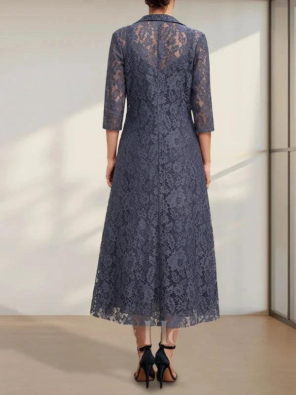 A-line V-Neck Tea-Length Chiffon Mother of the Bride Dress by Dreamylily
