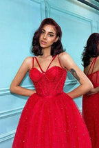 Short Red A-line Sweetheart Tulle Backless Prom Dresses by BIZTUNNEL