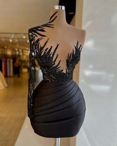 Schwarzes kurzes Abendkleid Cocktailpartykleid Perlenbesetztes Abendkleid Formelle Homecoming-Kleider Y23