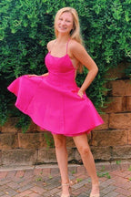 Princess A Line Hot Pink Straps Short Homecoming Dresses With Pockets Y34 by simplepromdress