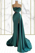One Shoulder Emerald Rhinestone Mermaid Prom Dress With Split by BIZTUNNEL
