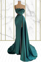 One Shoulder Emerald Rhinestone Mermaid Prom Dress With Split by BIZTUNNEL