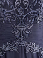 A-line Scoop Illusion Floor-Length Chiffon Lace Mother of the Bride Dress With Pleated Sequins by Dreamylily