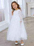 Girls Peony Lace Back A Line Tutu Tulle Party Flower Girl Dress - photo 2