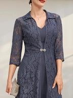 A-line V-Neck Tea-Length Chiffon Mother of the Bride Dress by Dreamylily