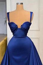 Regal Blue Strap Sweetheart Long Mermaid Prom Dress with Train by BIZTUNNEL