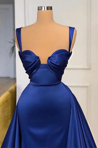 Regal Blue Strap Sweetheart Long Mermaid Prom Dress with Train