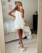 White Pleated One-shoulder Graduation Dress White Short Homecoming Dress Y1846 by simplepromdress