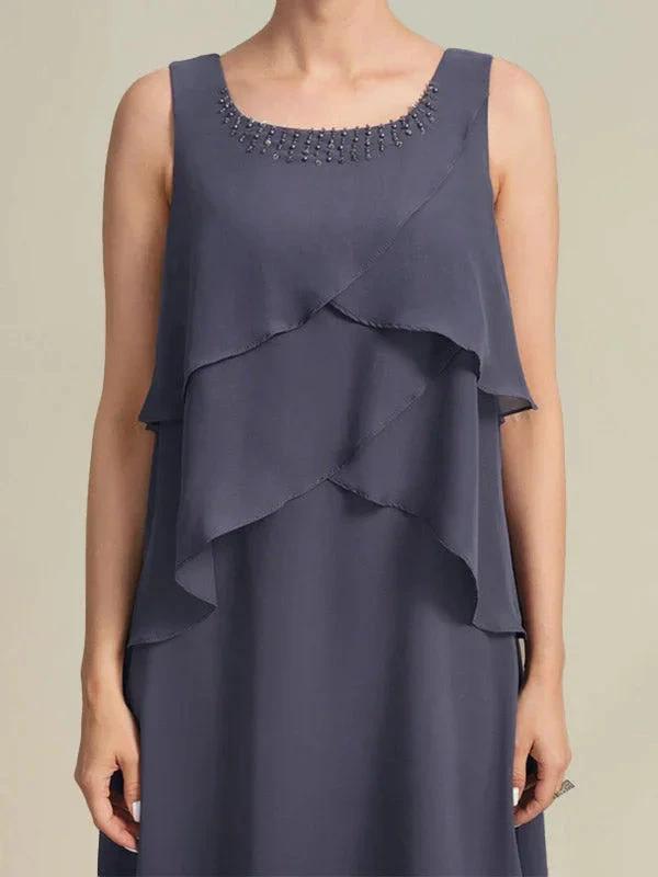 A-line Scoop Knee-Length Chiffon Mother of the Bride Dress With Beading by Dreamylily