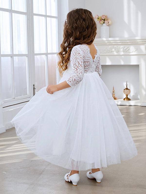 Girls Peony Lace Back A Line Tutu Tulle Party Flower Girl Dress - photo 1