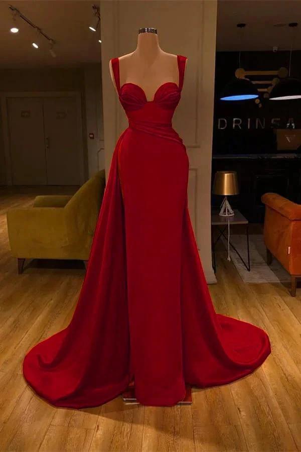 Stunning Long Sweetheart Mermaid Satin Prom Dresses with High Slit by BIZTUNNEL