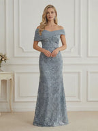 Mermaid Off Shoulder Short Sleeve Long Elegant Mother of the Bride Dresses with Sequin (SHI22500242)