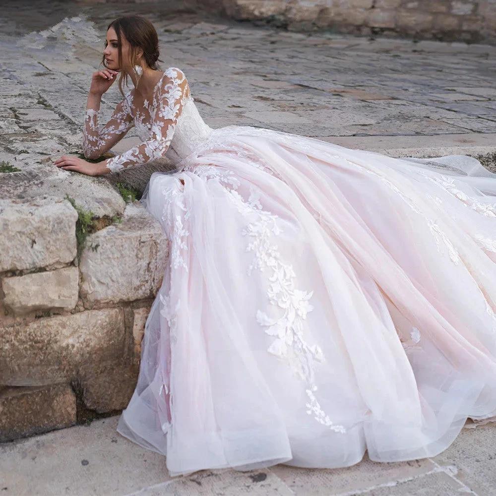 Sexy Deep V-neck Vestidos De Novia Appliques Vestido De Noiva Long Sleeves Wedding Dresses Lace Robe De Mariée by payinti